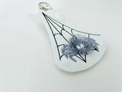 Mini Spider fringed fluffy little Spider Eyelet and Key Fob Snap Tab in the hoop Halloween machine embroidery designs ITH keychain hoop 4x4