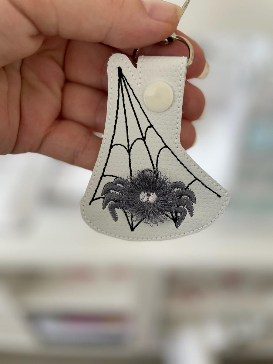 Mini Spider fringed fluffy little Spider Eyelet and Key Fob Snap Tab in the hoop Halloween machine embroidery designs ITH keychain hoop 4x4