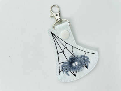 Mini Spider fringed fluffy little Spider Eyelet and Key Fob Snap Tab in the hoop Halloween machine embroidery designs ITH keychain hoop 4x4
