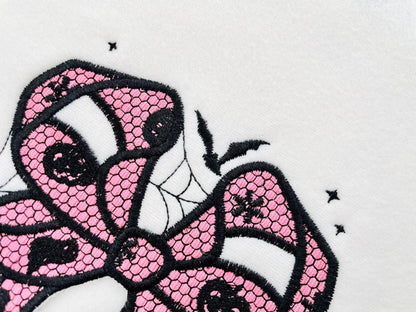 Halloween Spooky Lace Bow split side seam cutout Bow Applique and lace effect machine embroidery designs  girls t-shirt sweatshirt design - image 3