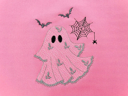 Halloween Ghost awesome lace effect dress machine embroidery designs for hoop 4x4 and 5x7 kids baby girls scary spooky Bat Spider Web design - image 1