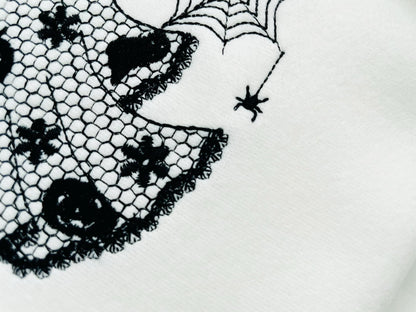 Cute Little Ghost with Bow lace effect dress Halloween machine embroidery designs for hoop 4x4 and 5x7 kids scary spooky design baby girls - image 3