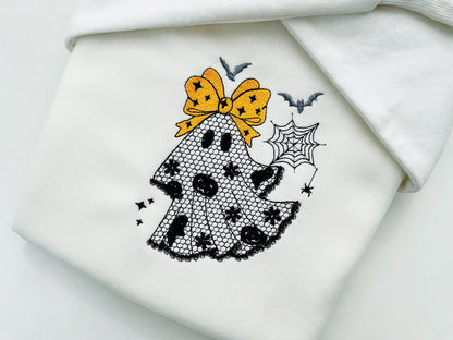 Cute Little Ghost with Bow lace effect dress Halloween machine embroidery designs for hoop 4x4 and 5x7 kids scary spooky design baby girls - image 2