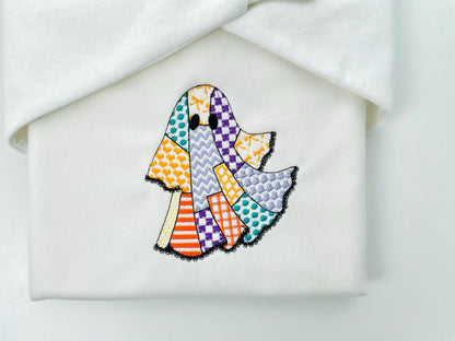 Halloween Ghost patchwork patterned dress lace edge machine embroidery designs sizes 4 up to 5.5 inch kids baby girls scary spooky design - image 3