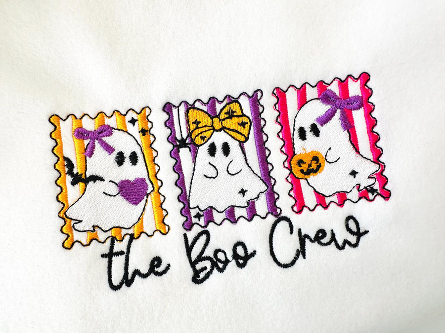 The Boo Crew Cute Little Ghost Trio Halloween Ghost machine embroidery designs sizes 4 up to 7 inch kids girls baby scary spooky design - image 1