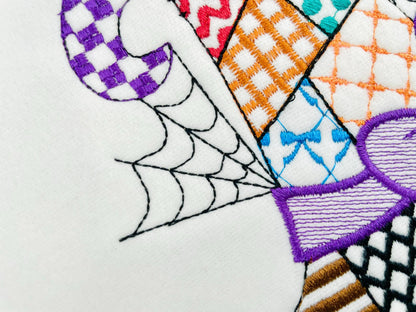 Patchwork Witch Hat Halloween theme awesome patterned Witch Hat outline girls machine embroidery designs sizes 4 up to 8 inch light stitch - image 3