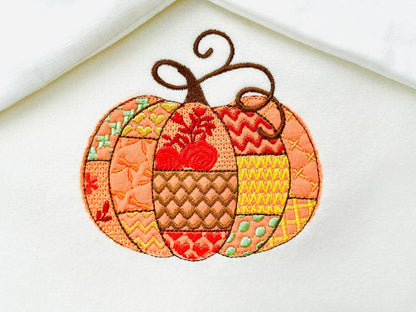 Awesome Patchwork Pumpkin fall design patterned Pumpkin outline machine embroidery designs sizes 4 up to 8 inch light stitch sweet home - image 2