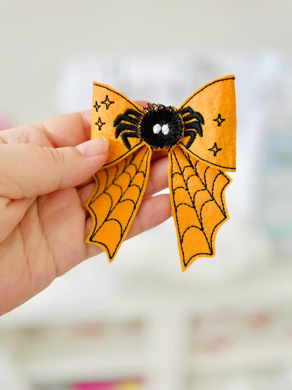 Halloween spooky Spider Bow 3D dimensional fur fluffy fringed machine embroidery designs kids felt feltie design in the hoop ITH project - image 1
