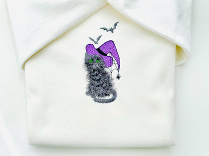 Halloween spooky Cat kitten kitty Witch Hat Fringed Fluffy Cat Fringe machine embroidery designs fuzzy fur kids design sizes 4 up to 6 inch - image 6