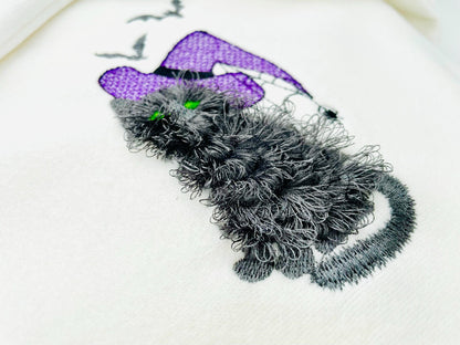 Halloween spooky Cat kitten kitty Witch Hat Fringed Fluffy Cat Fringe machine embroidery designs fuzzy fur kids design sizes 4 up to 6 inch - image 4