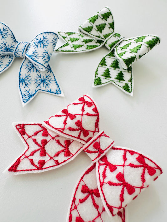 Awesome Bow SET of 3 types Christmas ornament decoration 3D dimensional machine embroidery designs felt feltie Bow in the hoop ITH project - image 1