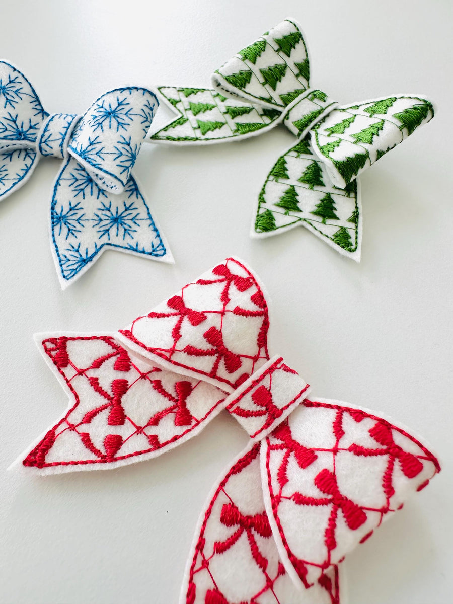 Awesome Bow SET of 3 types Christmas ornament decoration 3D dimensional machine embroidery designs felt feltie Bow in the hoop ITH project - image 1
