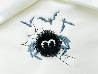 Cute little fringed fluffy Spider fur chenille Halloween machine embroidery designs spooky scary Spider fun fall baby kids sizes 3 to 4 inch - image 2