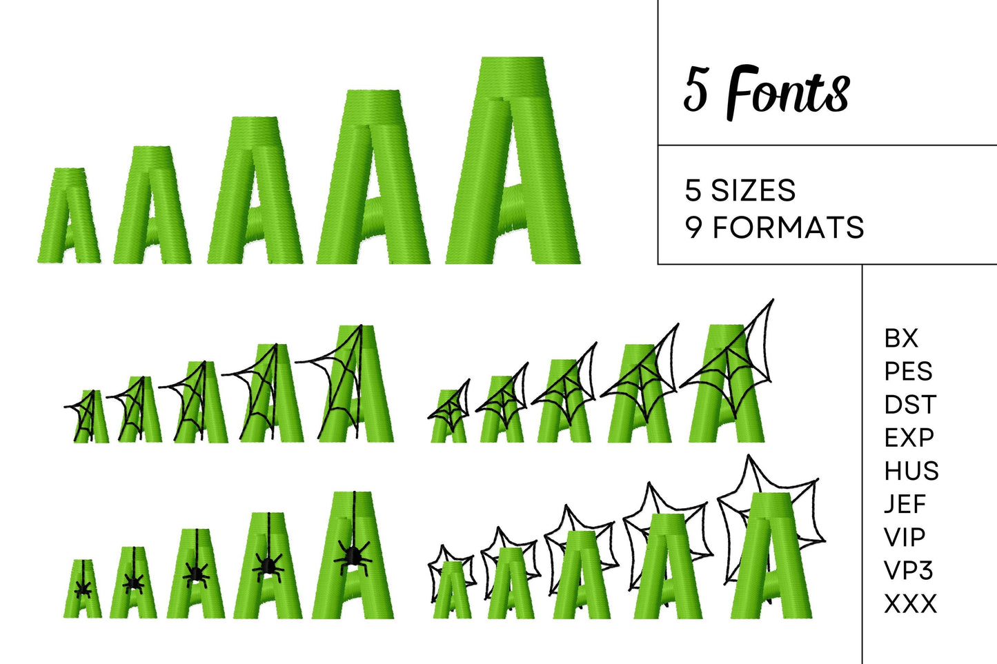 Halloween Spider Web Font SET of 5 Block Type Fonts machine embroidery designs spiderweb cobweb alphabet mini sizes spooky scary kids Boo - image 4