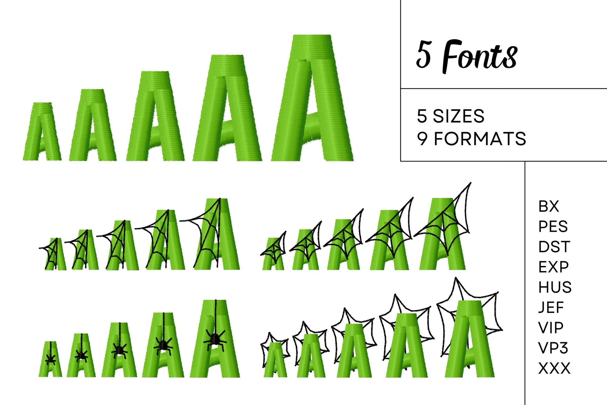 Halloween Spider Web Font SET of 5 Block Type Fonts machine embroidery designs spiderweb cobweb alphabet mini sizes spooky scary kids Boo - image 4