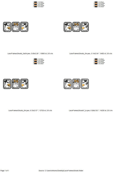 Halloween Cute Little Ghost Trio Lace effect machine embroidery designs sizes 5 up to 7 inch kids girls boys scary spooky design lace frame (view 6)