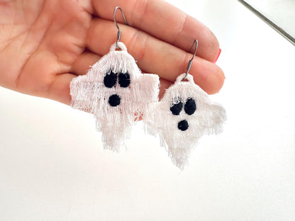 Halloween Spooky Ghost Fringed Fluffy Ghost Girls Pretty Earrings Charm in the Hoop FSL Freestanding Lace Machine Embroidery Designs ITH - Etsy