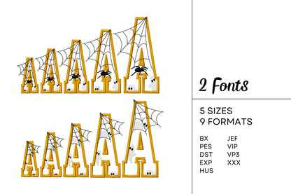 Halloween Spiderweb Ghost FONT Applique Set of 2 Varsity Collegiate Block Alphabet Monogram machine embroidery designs sizes 2.4 up to 5.3in - image 7