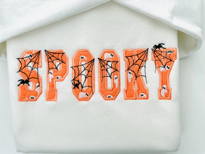 Halloween Spiderweb Ghost FONT Applique Set of 2 Varsity Collegiate Block Alphabet Monogram machine embroidery designs sizes 2.4 up to 5.3in - image 1