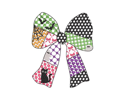 Halloween Bow patchwork patterned Heirloom Bow Bats Black Cat machine embroidery designs sizes 4 up to 8.5 inch girls scary spooky design - image 6