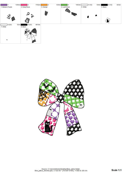 Halloween Bow patchwork patterned Heirloom Bow Bats Black Cat machine embroidery designs sizes 4 up to 8.5 inch girls scary spooky design - image 8