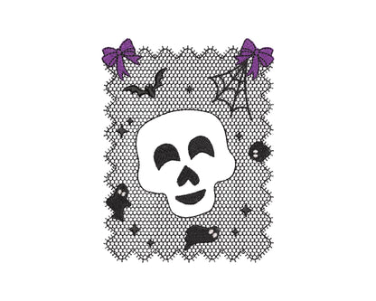 Halloween Skull Lace effect Bats Ghost Spider Web Bow machine embroidery designs sizes 4 up to 7 inch kids girls scary spooky design - image 6