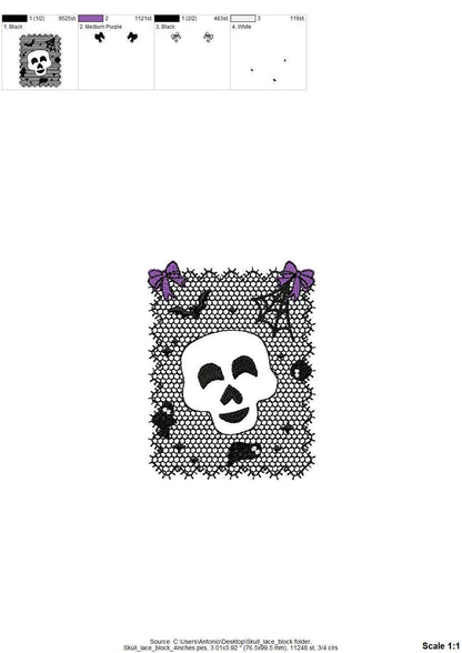 Halloween Skull Lace effect Bats Ghost Spider Web Bow machine embroidery designs sizes 4 up to 7 inch kids girls scary spooky design - image 8