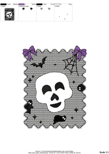 Halloween Skull Lace effect Bats Ghost Spider Web Bow machine embroidery designs sizes 4 up to 7 inch kids girls scary spooky design - image 9