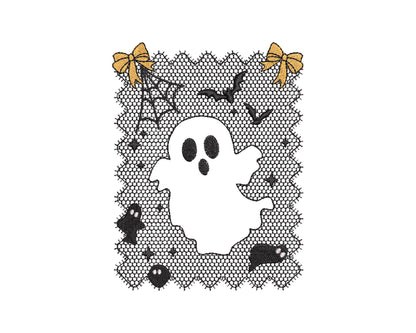 Halloween Ghost Lace effect Bats Spider Web Bow Cute Ghost machine embroidery designs sizes 4 up to 7 inch kids girls scary spooky design - image 8