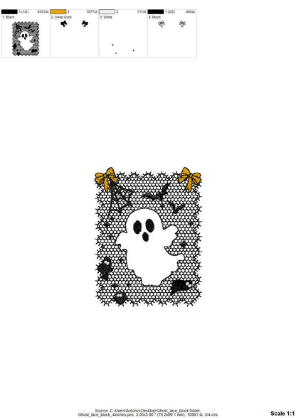 Halloween Ghost Lace effect Bats Spider Web Bow Cute Ghost machine embroidery designs sizes 4 up to 7 inch kids girls scary spooky design - image 7