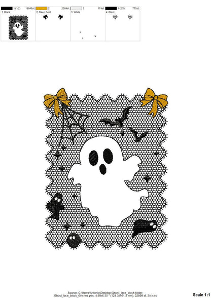 Halloween Ghost Lace effect Bats Spider Web Bow Cute Ghost machine embroidery designs sizes 4 up to 7 inch kids girls scary spooky design - image 6