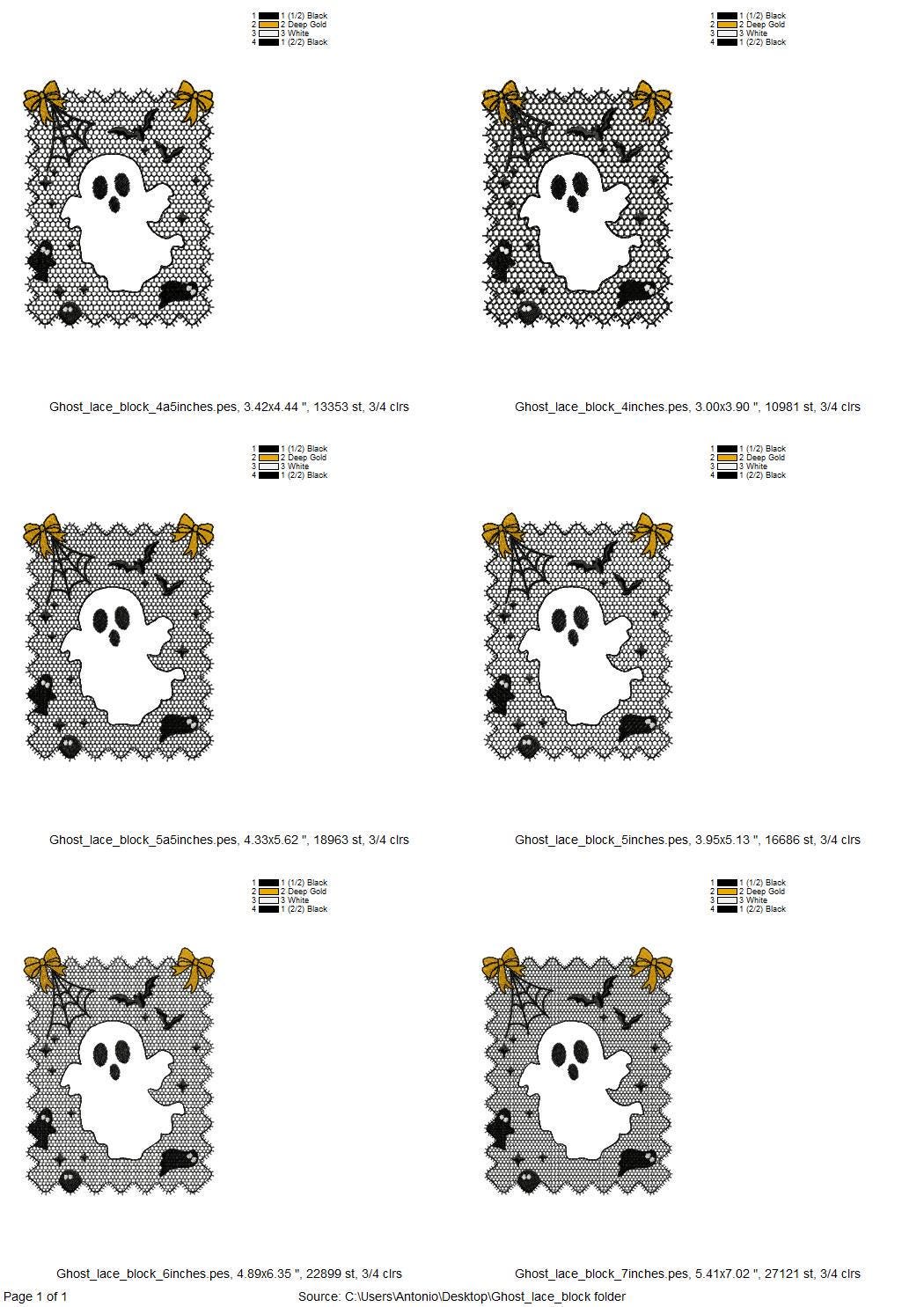 Halloween Ghost Lace effect Bats Spider Web Bow Cute Ghost machine embroidery designs sizes 4 up to 7 inch kids girls scary spooky design - image 9