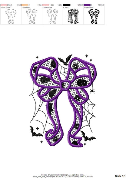 Halloween Spooky Lace Bow split side seam cutout Bow Applique and lace effect machine embroidery designs  girls t-shirt sweatshirt design - image 8