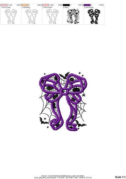 Halloween Spooky Lace Bow split side seam cutout Bow Applique and lace effect machine embroidery designs  girls t-shirt sweatshirt design - image 7