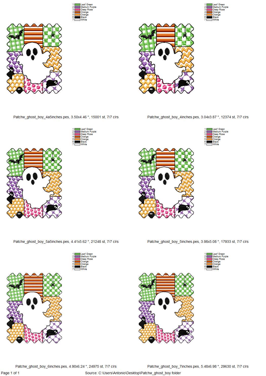 Halloween Ghost Boy patchwork patterned cute Ghost kids boys machine embroidery designs sizes 4 up to 7 inch scary spooky design - image 2