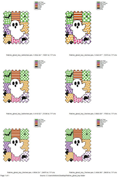 Halloween Ghost Boy patchwork patterned cute Ghost kids boys machine embroidery designs sizes 4 up to 7 inch scary spooky design - image 2