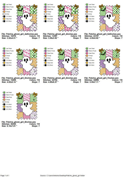 Halloween Ghost Girl patchwork patterned cute Ghost kids baby girls machine embroidery designs sizes 4 up to 8 inch scary spooky design - image 6