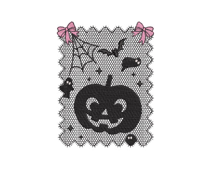 Halloween Pumpkin Lace effect Jack o Lantern Bats Spider Web Bow machine embroidery designs sizes 4 up to 7 inch girls scary spooky design - image 7