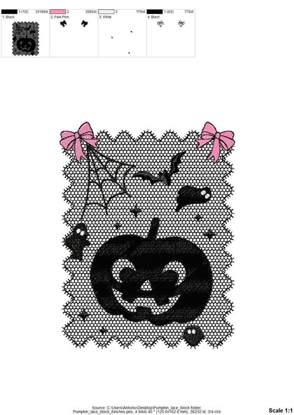 Halloween Pumpkin Lace effect Jack o Lantern Bats Spider Web Bow machine embroidery designs sizes 4 up to 7 inch girls scary spooky design - image 10