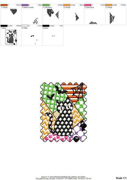 Halloween Kitten Cat Boy patchwork patterned cute Kitty kids baby boys machine embroidery designs sizes 4 up to 7 inch scary spooky design - image 3