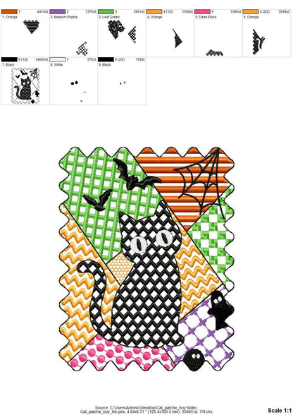 Halloween Kitten Cat Boy patchwork patterned cute Kitty kids baby boys machine embroidery designs sizes 4 up to 7 inch scary spooky design - image 4