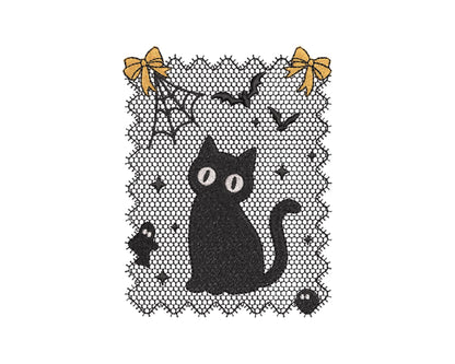 Halloween Kitty Cat Lace effect Black Kitten Spider Web Bats Ghost machine embroidery designs sizes 4 up to 6 inch girls scary spooky design - image 6