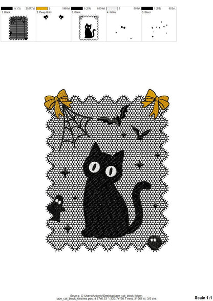 Halloween Kitty Cat Lace effect Black Kitten Spider Web Bats Ghost machine embroidery designs sizes 4 up to 6 inch girls scary spooky design - image 9