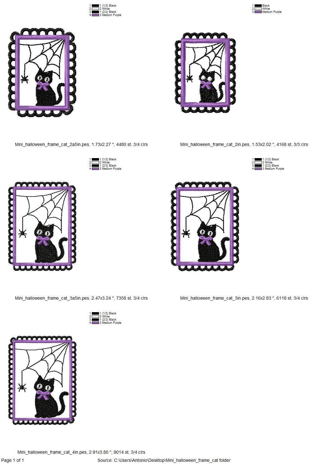 Halloween Kitty Cat with Spider Web in Frame machine embroidery designs mini sizes 2 up to 4 inch kids baby girls scary spooky Kitten design - image 4