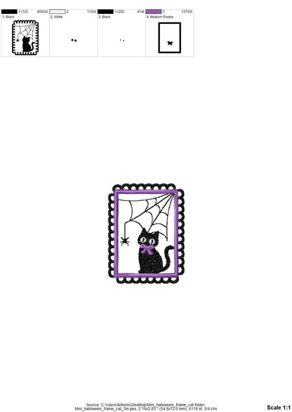 Halloween Kitty Cat with Spider Web in Frame machine embroidery designs mini sizes 2 up to 4 inch kids baby girls scary spooky Kitten design - image 6