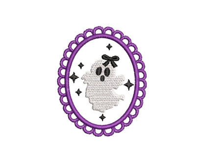 Halloween Little Ghost Baby Girl in Frame machine embroidery designs mini sizes 2 up to 4 inch kids girls scary spooky Cute Ghost design - image 1