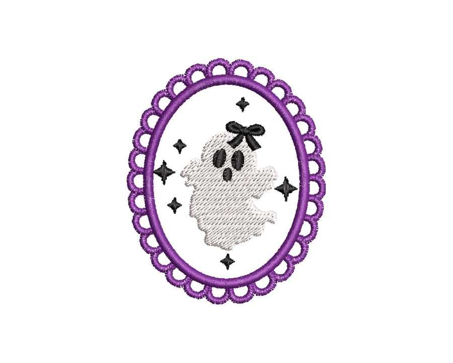 Halloween Little Ghost Baby Girl in Frame machine embroidery designs mini sizes 2 up to 4 inch kids girls scary spooky Cute Ghost design - image 1