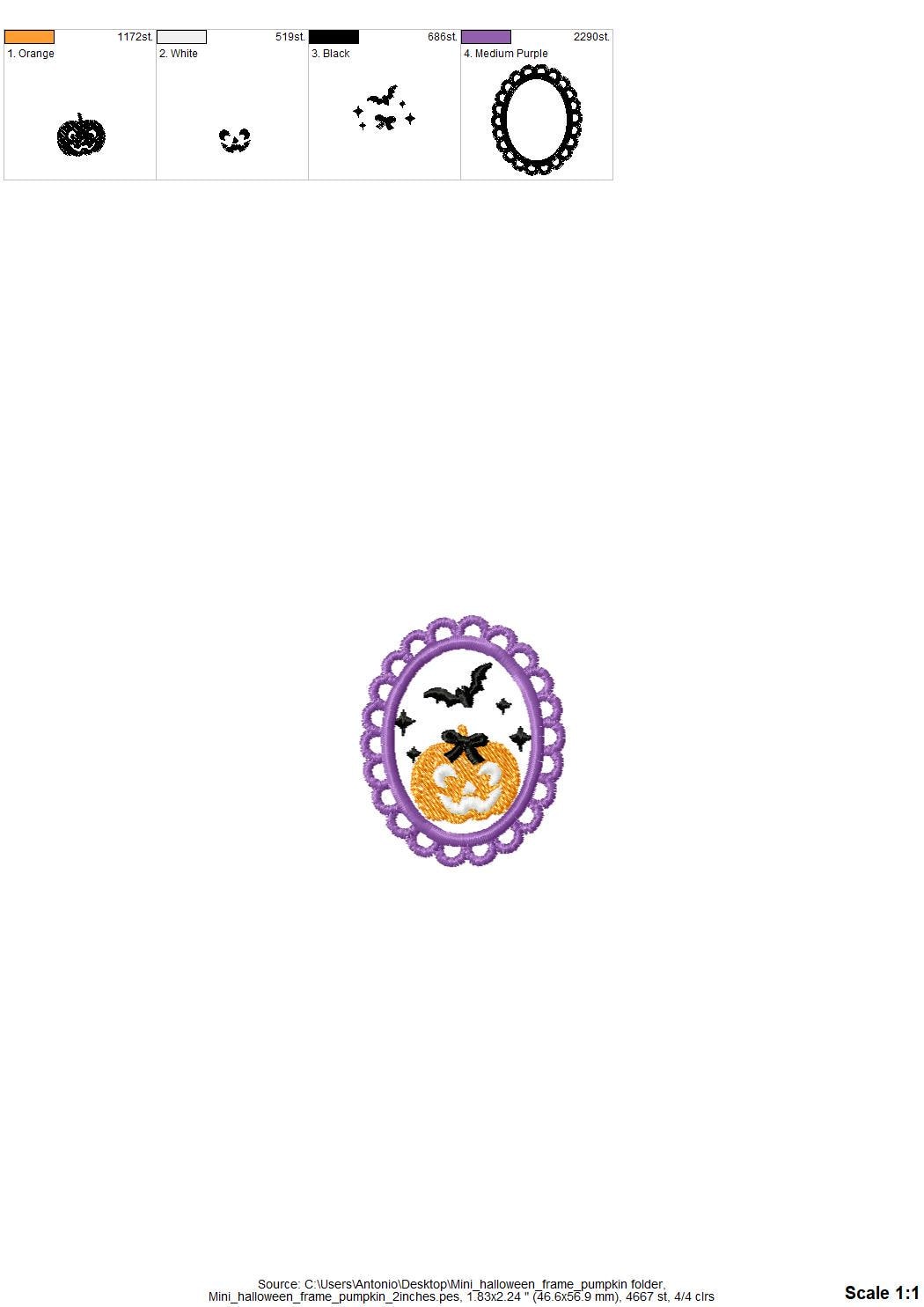 Halloween Pumpkin in Frame Jack o Lantern and Bats machine embroidery designs mini sizes 2 up to 4 inch kids baby girls scary spooky design - image 5