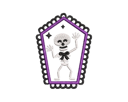 Halloween Dancing Skeleton in Frame machine embroidery designs mini sizes 2 up to 4 inch kids baby boys scary spooky Skeleton design - image 1