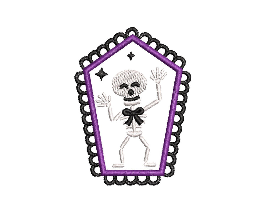 Halloween Dancing Skeleton in Frame machine embroidery designs mini sizes 2 up to 4 inch kids baby boys scary spooky Skeleton design - image 1